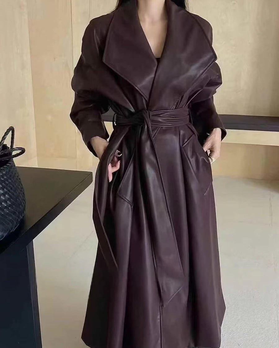 Shiela Kunstleder Maxi Trenchcoat