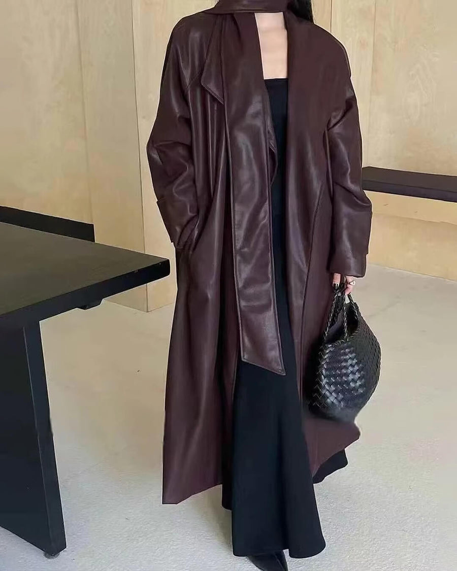 Shiela Kunstleder Maxi Trenchcoat