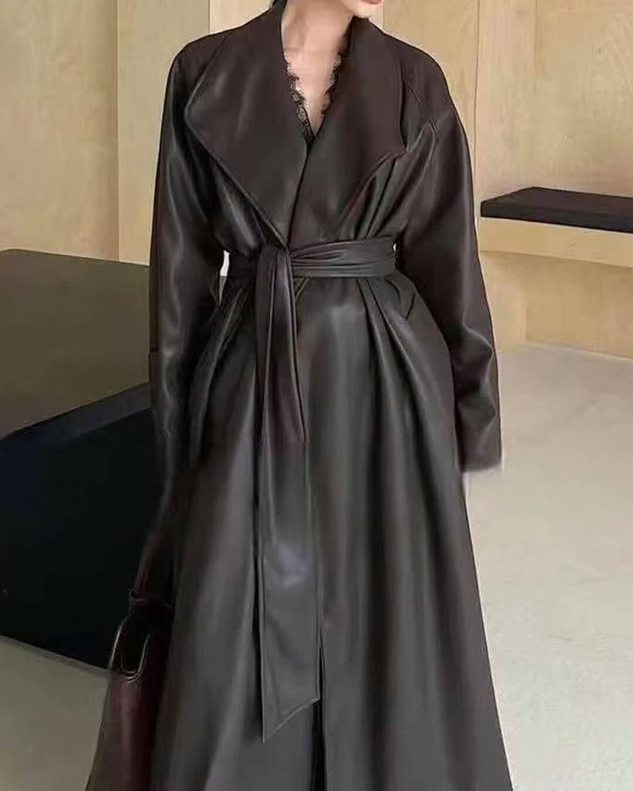 Shiela Kunstleder Maxi Trenchcoat