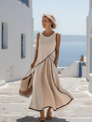 Soleia | Damen Drapiertes Maxikleid Rundhals – Fließendes Kleid Hochzeit & Abend 2026