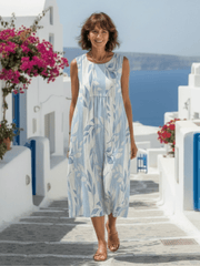 Solène | Damen Ärmelloses Midikleid Blattmuster – Botanisches Sommerkleid Alltag 2026