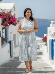Solène | Damen Ärmelloses Midikleid Blattmuster – Botanisches Sommerkleid Alltag 2026