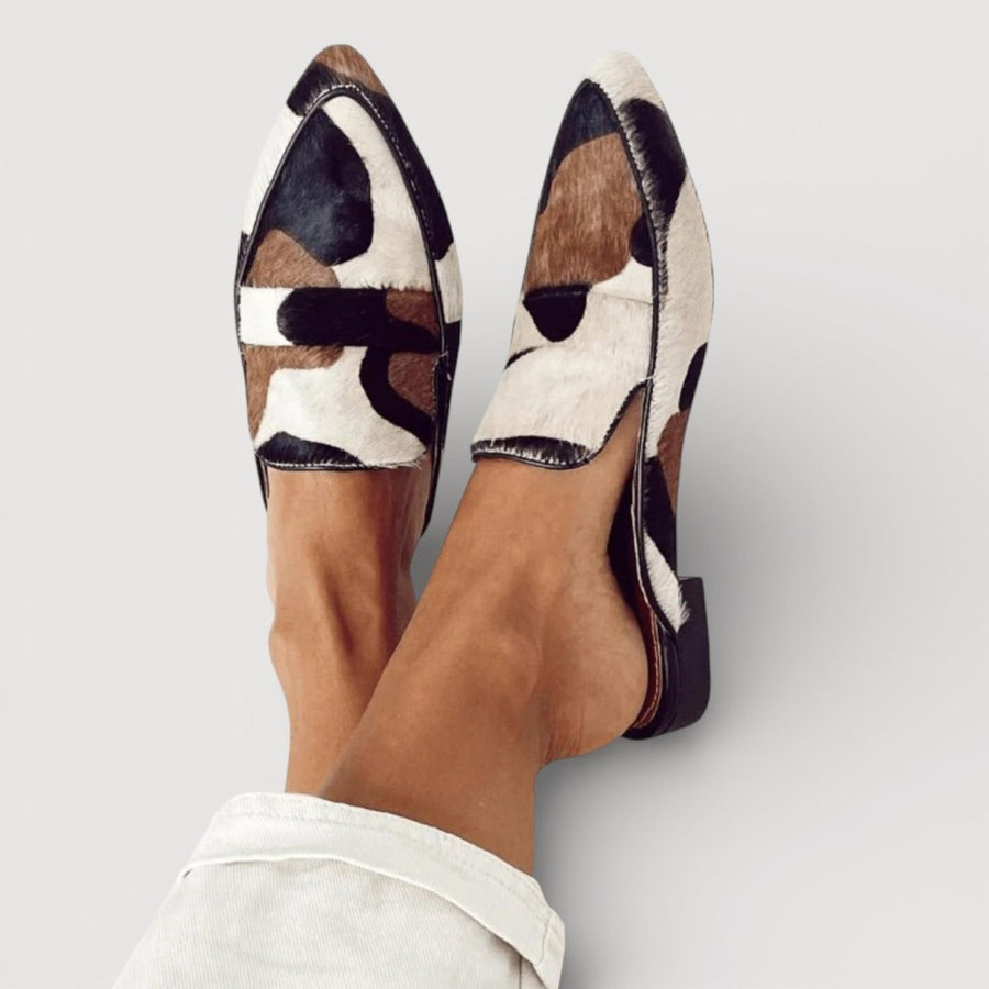 Spitze Mules Mit Blockabsatz Und Animal Muster