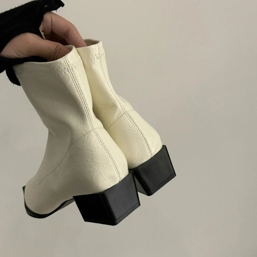 Spitze Stiefel Damen Blockabsatz