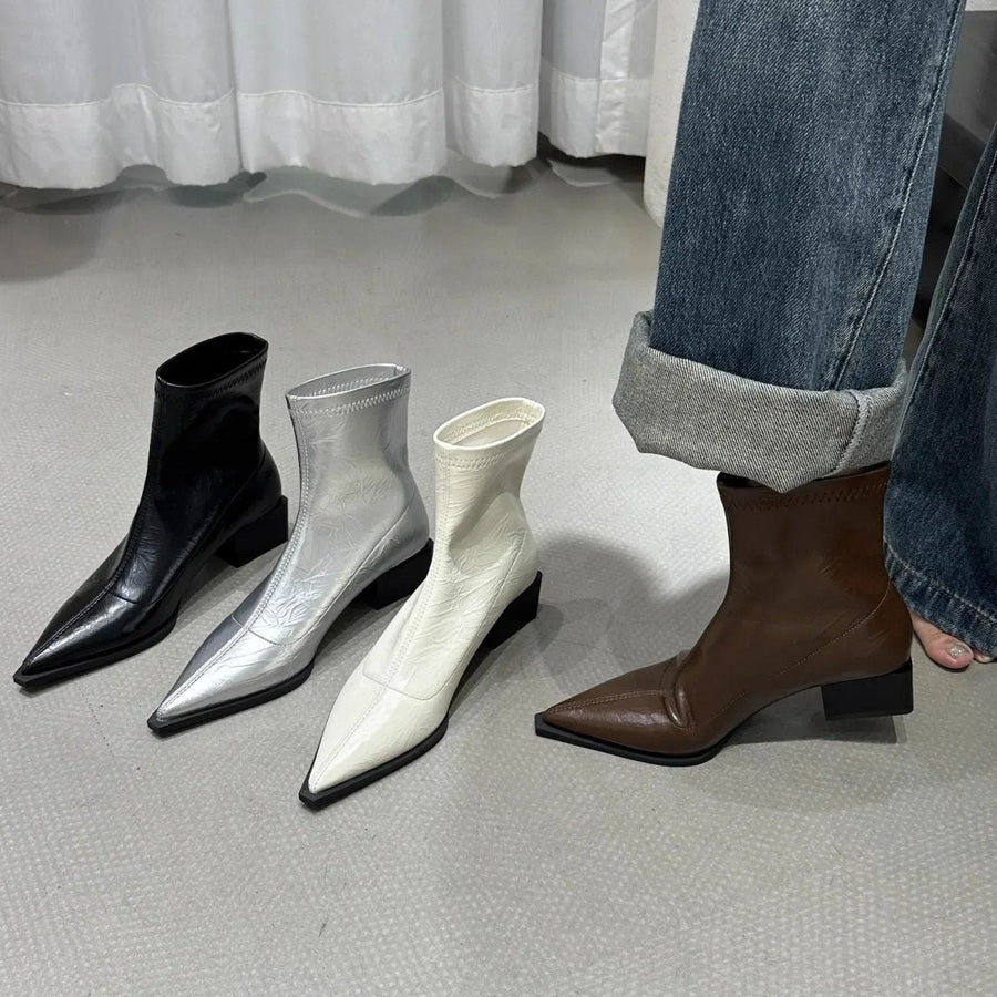 Spitze Stiefel Damen Blockabsatz