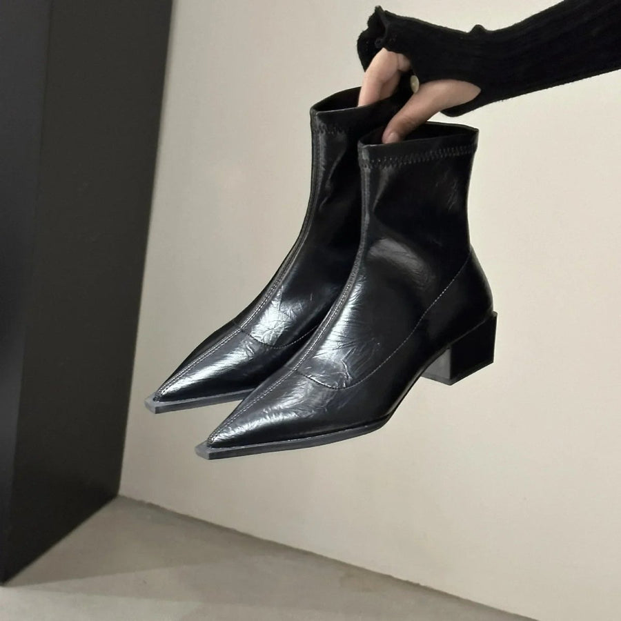 Spitze Stiefel Damen Blockabsatz