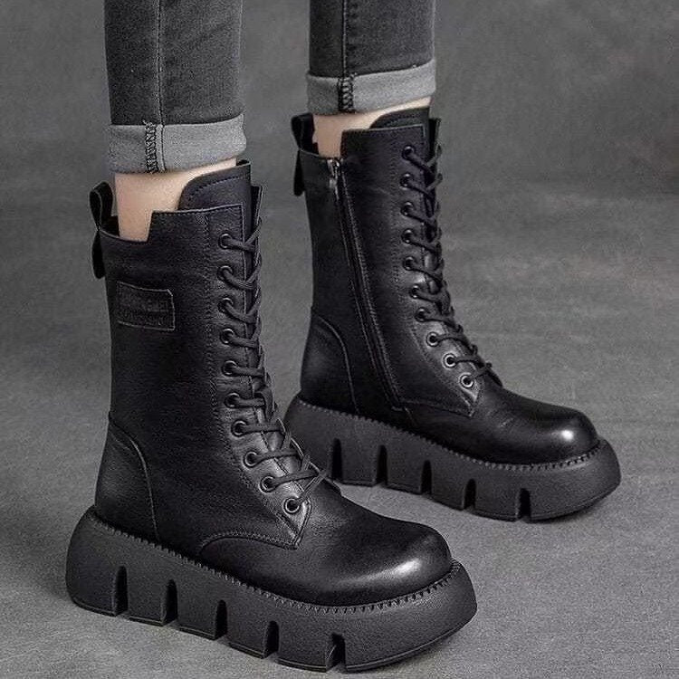 Lena | Dicke Sohle Seitlicher Reißverschluss Damenstiefel