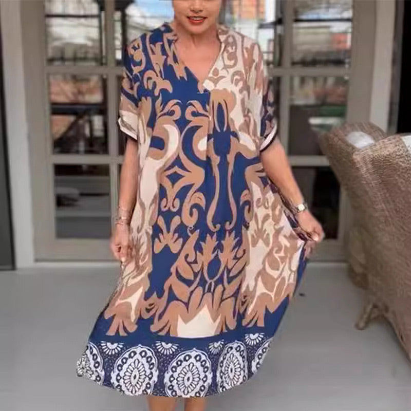 Amelia Boho Kleid | Midi-Kleid mit V-Ausschnitt & floralem Print
