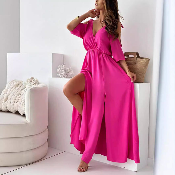 ZELINDA - LANGES KLEID MIT V-AUSSCHNITT