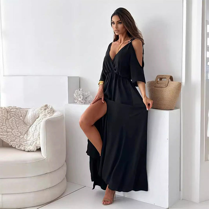 ZELINDA - LANGES KLEID MIT V-AUSSCHNITT