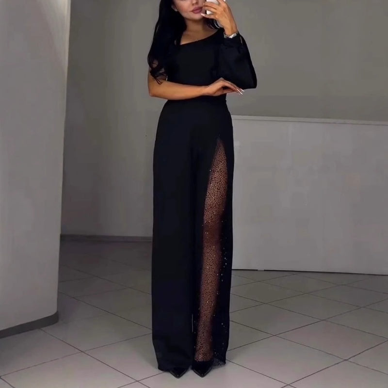 Azlina – Jumpsuit Mit Einer Schulter Und Ausgestelltem