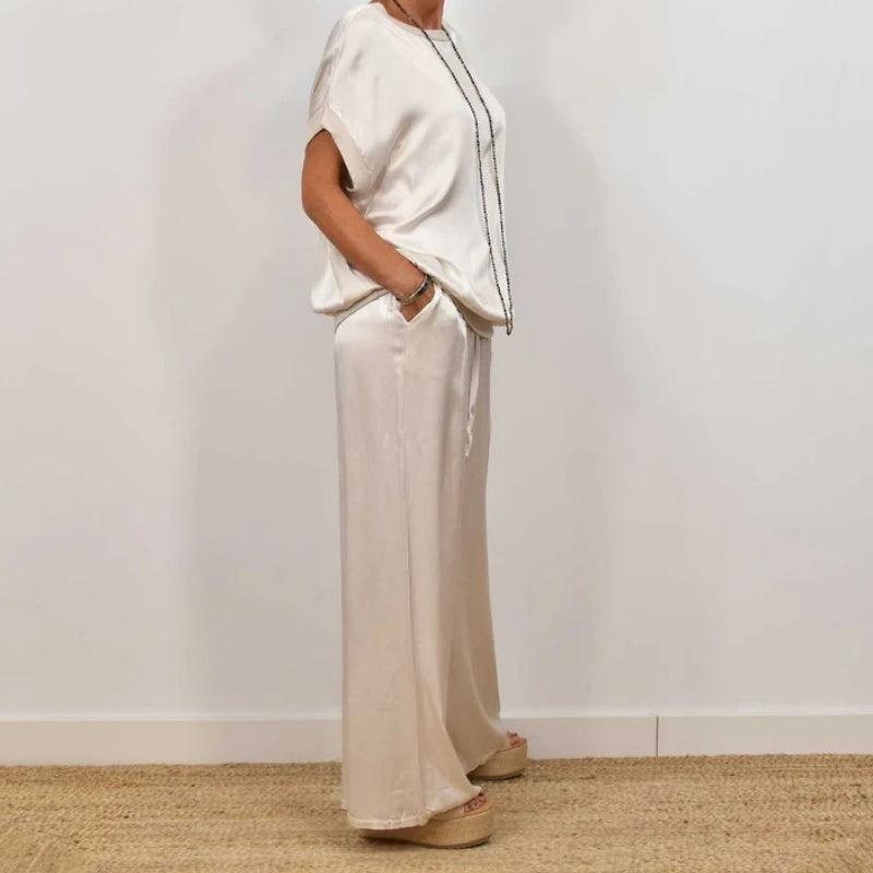 DENISE - SET AUS SATINTOP UND FLIESSENDER HOSE
