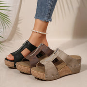 Elfia – Bequeme Keilabsatzsandalen Mit Reißverschluss