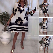 Yarina – Lockeres Kleid mit Print und tiefem V-Ausschnitt