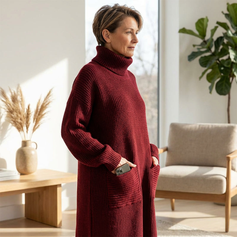 Keeti – Rollkragen Pullover Kleid Mit Taschen