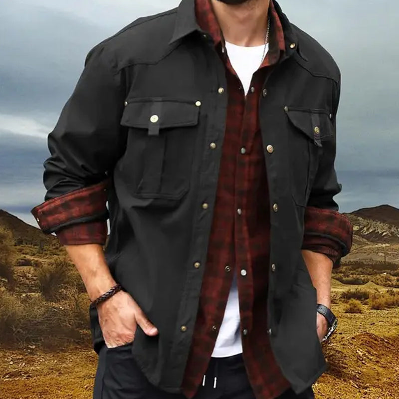 Elkan - Flanellgefütterte Western Jacke Mit Druckknöpfen