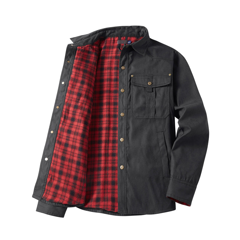 Elkan - Flanellgefütterte Western Jacke Mit Druckknöpfen