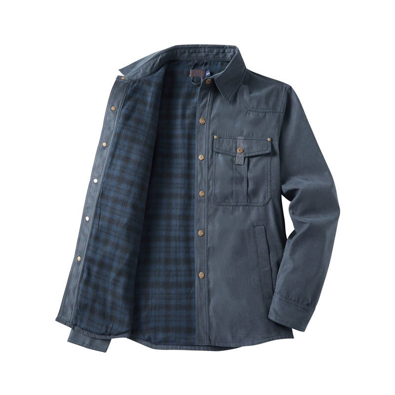 Elkan - Flanellgefütterte Western Jacke Mit Druckknöpfen