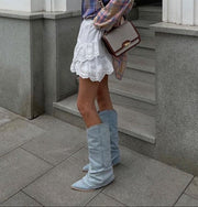 Stiefel Damen Mit Gerafftem Schaft und Blockabsatz