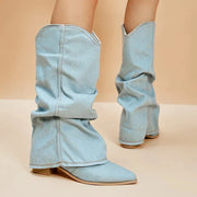 Stiefel Damen Mit Gerafftem Schaft und Blockabsatz