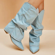 Stiefel Damen Mit Gerafftem Schaft und Blockabsatz