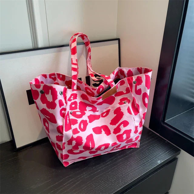 Oversized Canvas Strandtas – Damen Shopper mit Leopardenmuster