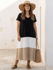 Thalia | Damen Farbblock Midikleid V-Ausschnitt – Colorblock Sommerkleid Party 2026