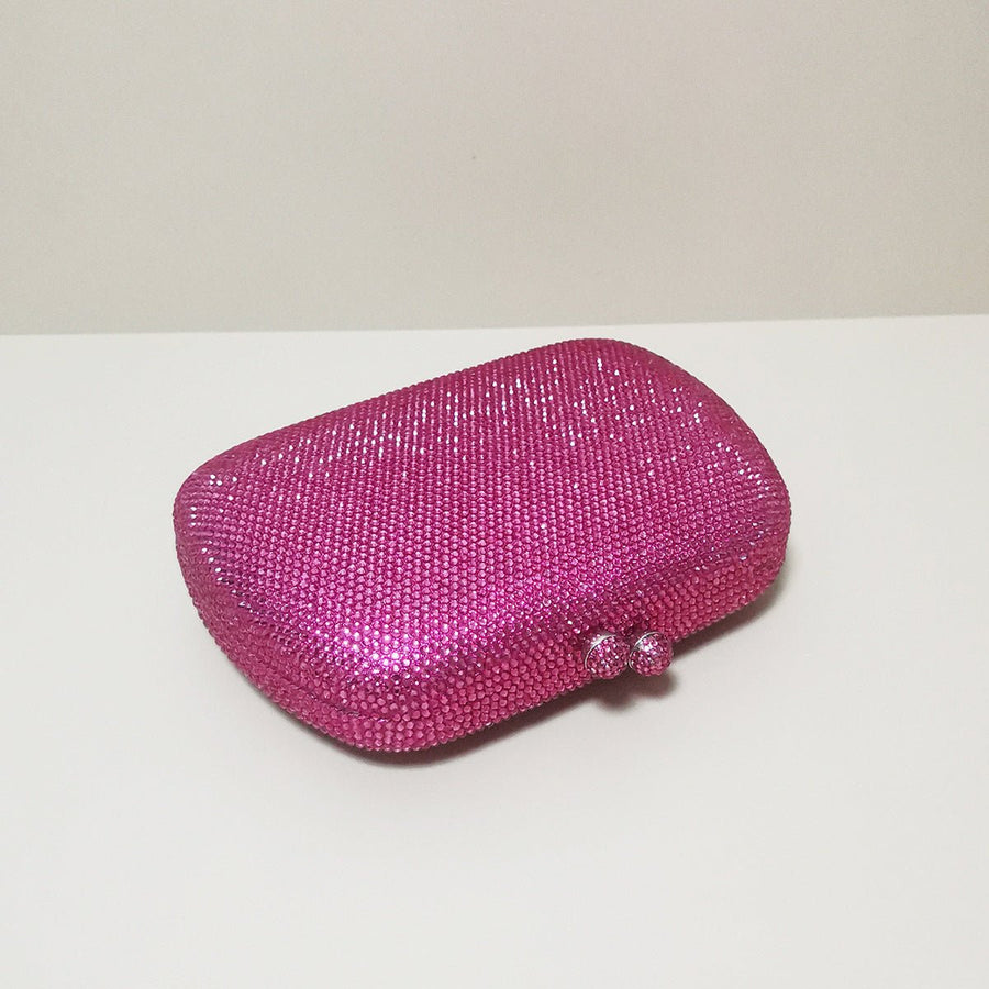 Lily | Glitzernde Abendtasche mit pinkfarbenen Strasssteinen – Elegante Clutch für Damen mit Kugelverschluss