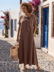 Tivara | Damen Midikleid Bindeausschnitt & Taschen – Elegantes Sommerkleid Büro 2026