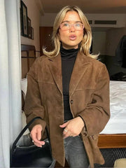 Oversize-Trenchcoat aus braunem Kunstwildleder für Damen