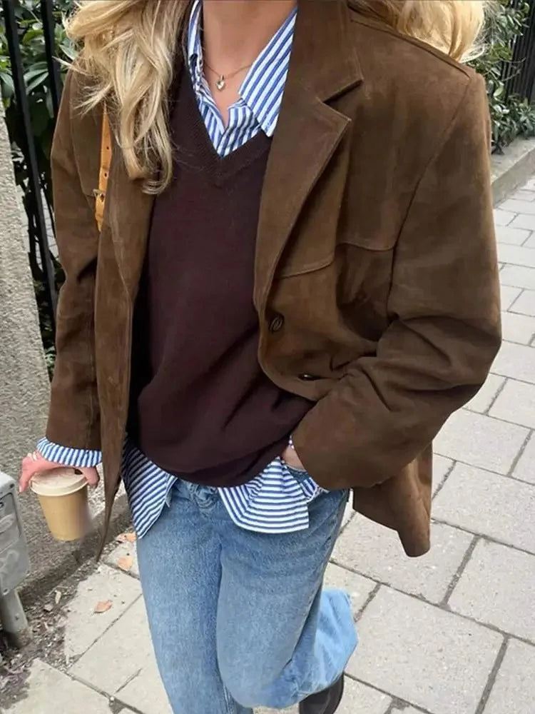 Oversize-Trenchcoat aus braunem Kunstwildleder für Damen
