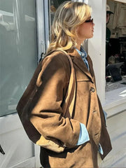 Oversize-Trenchcoat aus braunem Kunstwildleder für Damen