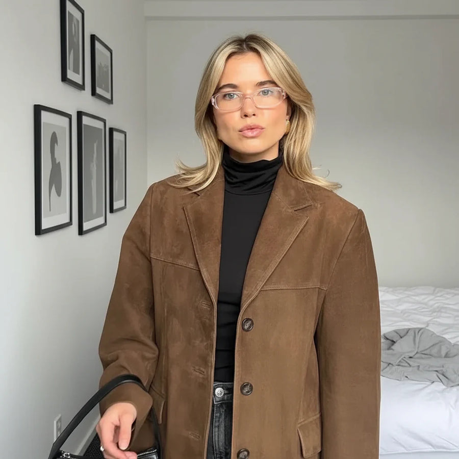 Oversize-Trenchcoat aus braunem Kunstwildleder für Damen