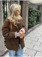 Oversize-Trenchcoat aus braunem Kunstwildleder für Damen