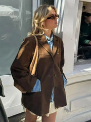 Oversize-Trenchcoat aus braunem Kunstwildleder für Damen
