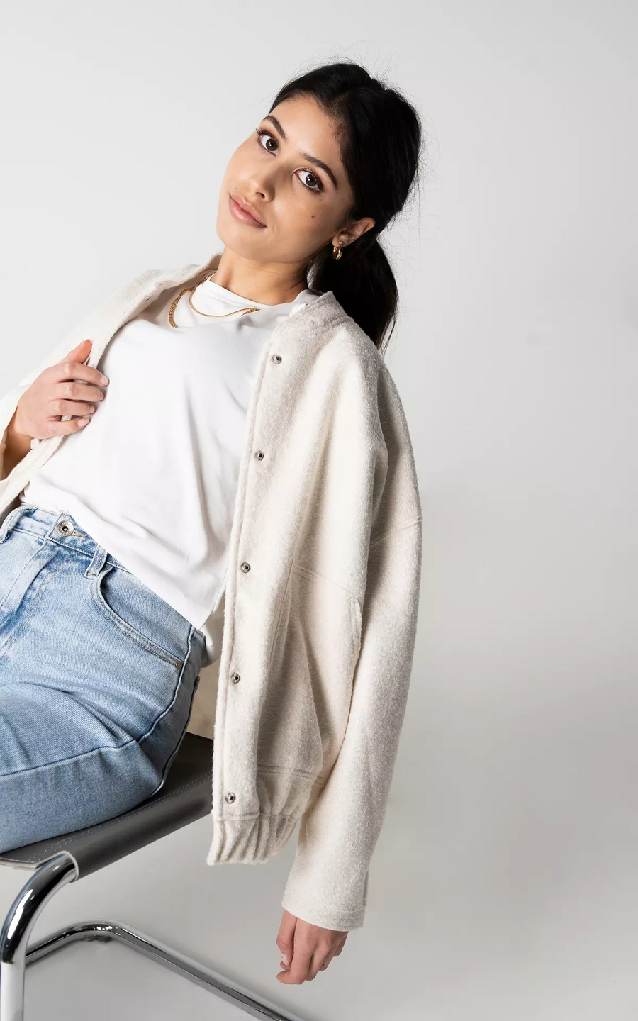 Übergroße Tweed Bomberjacke