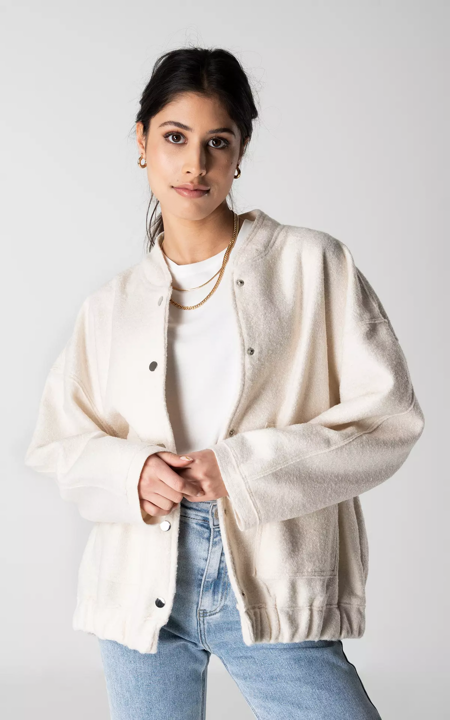 Übergroße Tweed Bomberjacke