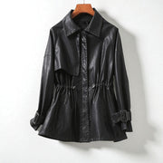 Übergangsjacke Damen aus Leder mit Taillenzug
