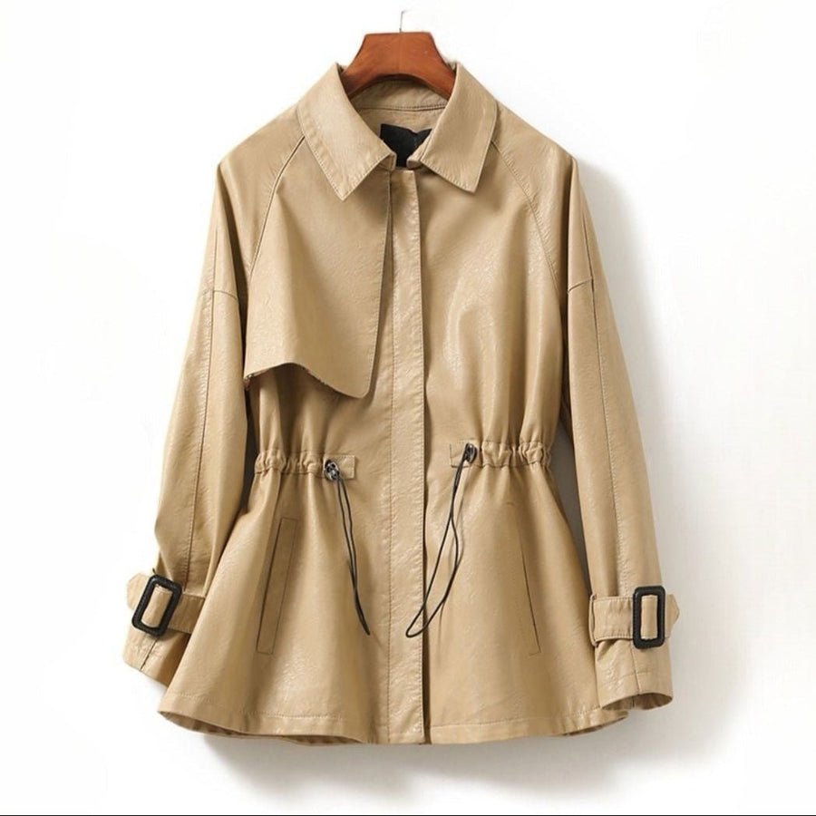 Übergangsjacke Damen aus Leder mit Taillenzug