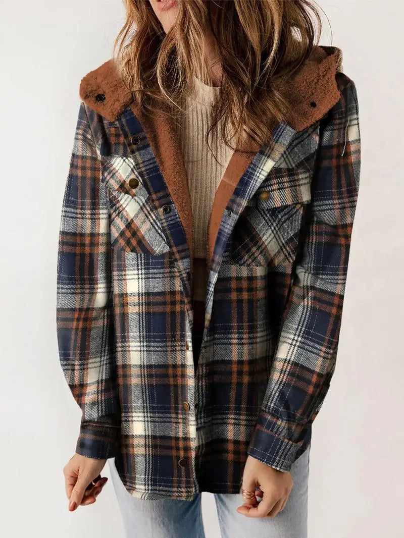 Übergangsjacke Damen Karomuster Mit Kapuze