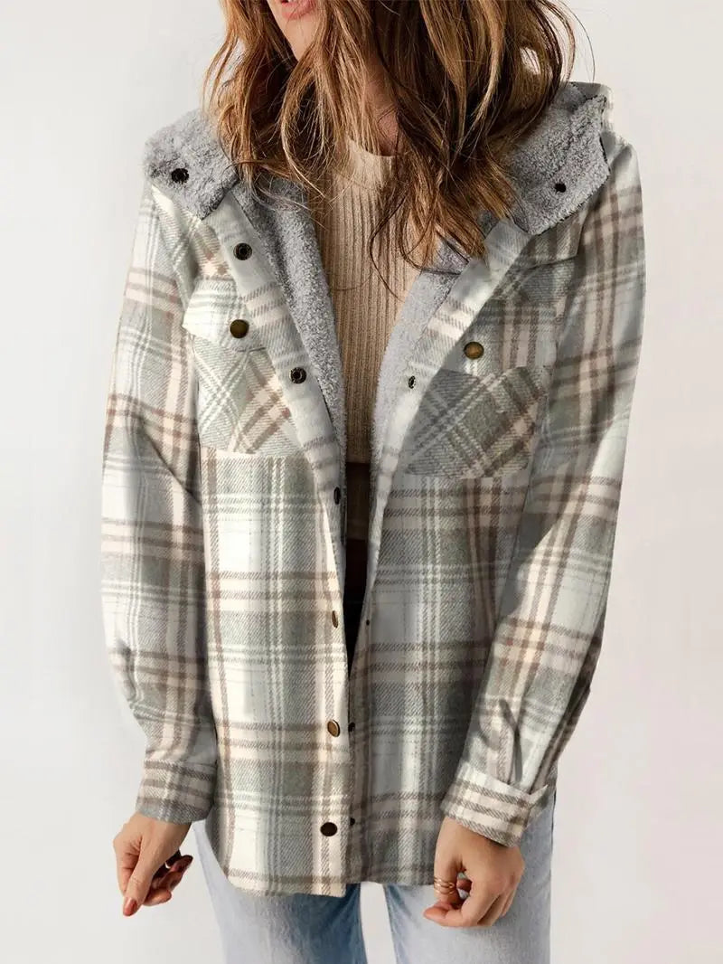 Übergangsjacke Damen Karomuster Mit Kapuze