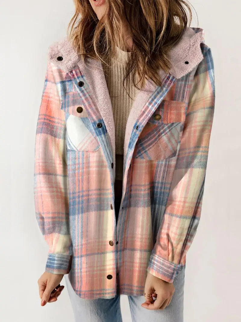 Übergangsjacke Damen Karomuster Mit Kapuze