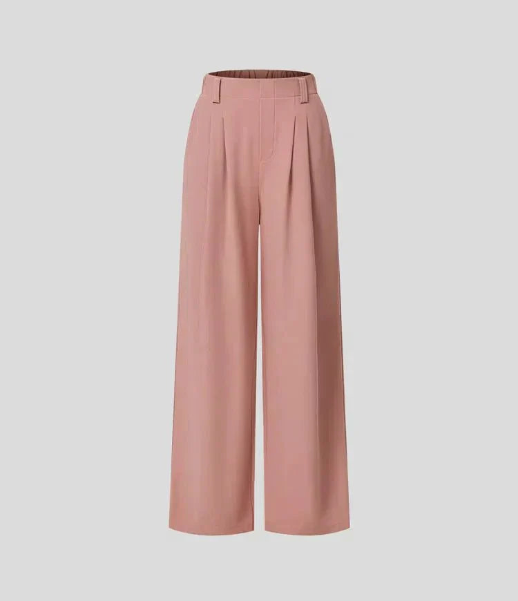 Damenhose mit weitem Bein und Falten sowie elastischem Bund
