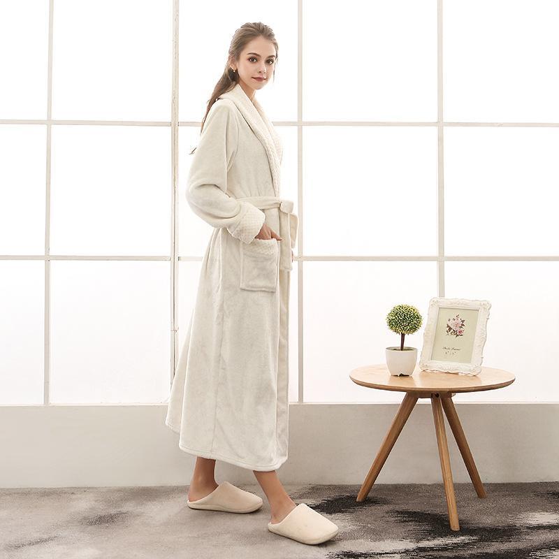 Unisex Bademantel lang mit Gürtel, Schalkragen und aufgesetzten Taschen