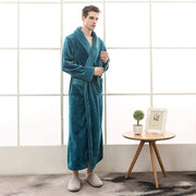 Unisex Bademantel lang mit Gürtel, Schalkragen und aufgesetzten Taschen