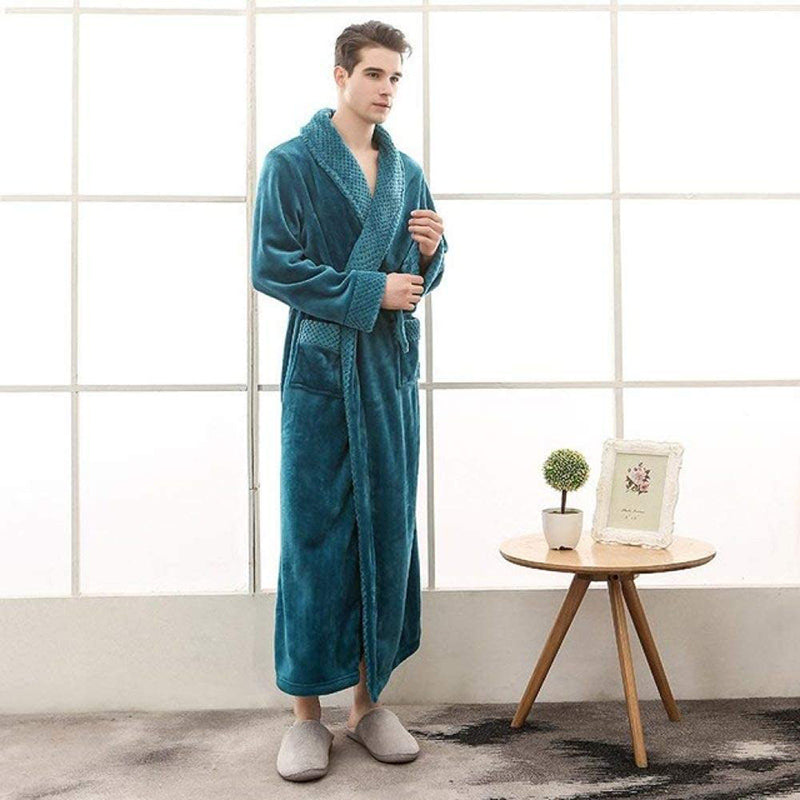 Unisex Bademantel lang mit Gürtel, Schalkragen und aufgesetzten Taschen