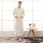 Unisex Bademantel lang mit Gürtel, Schalkragen und aufgesetzten Taschen