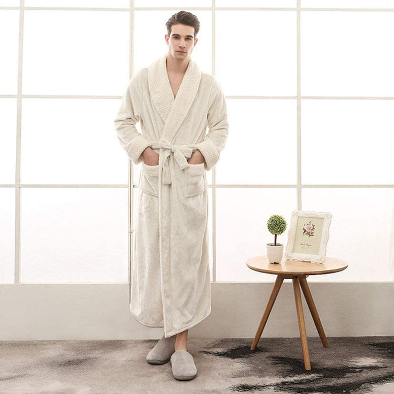 Unisex Bademantel lang mit Gürtel, Schalkragen und aufgesetzten Taschen