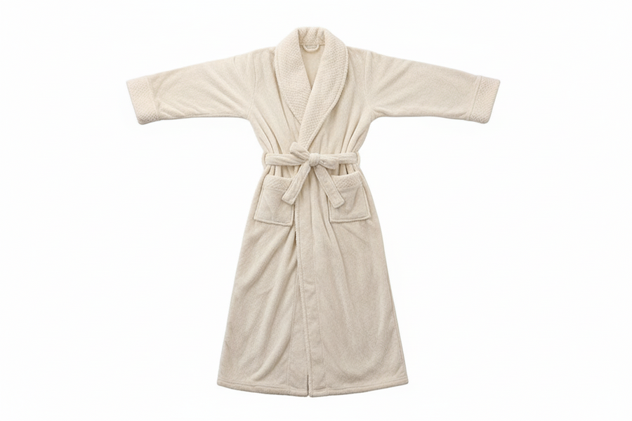 Unisex Bademantel lang mit Gürtel, Schalkragen und aufgesetzten Taschen
