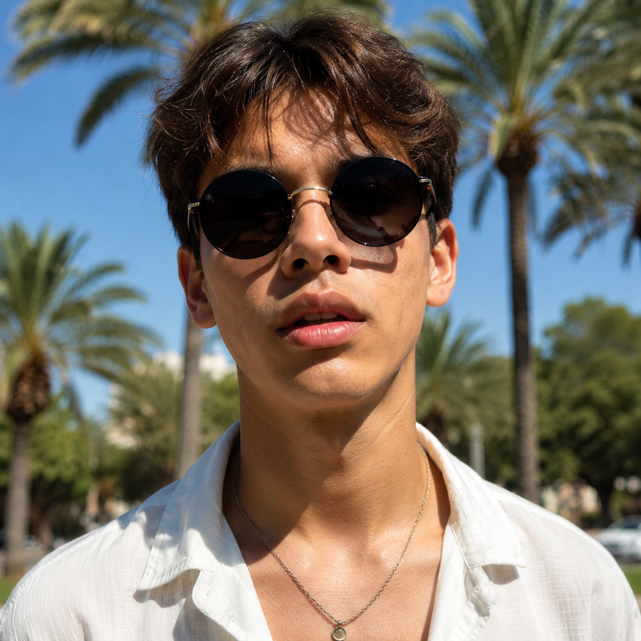 Unisex Runde Sonnenbrille mit dünnen Bügeln